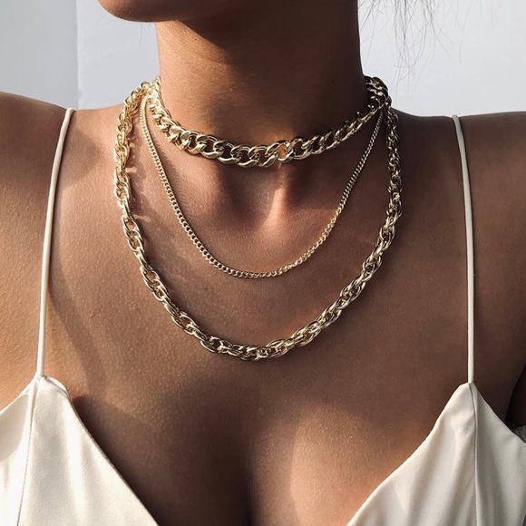 NWT Three Layer Boho Chic Gold Choker Necklace - Picture 8 of 8